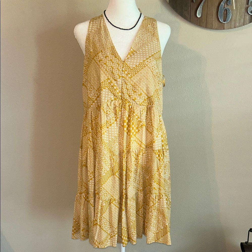 Yellow Patterned Sleeveless Dress